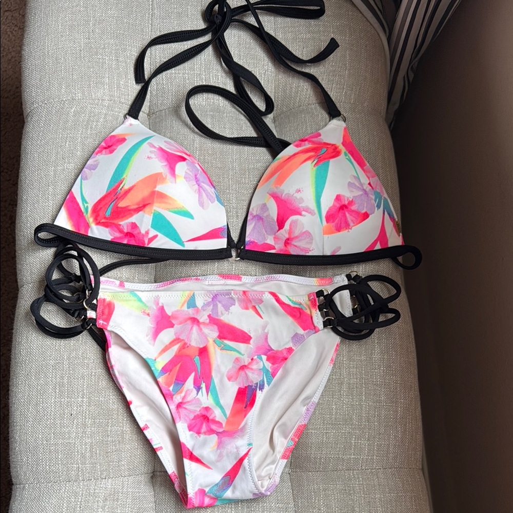 Victoria's Secret Floral Bikini - Pink and Black